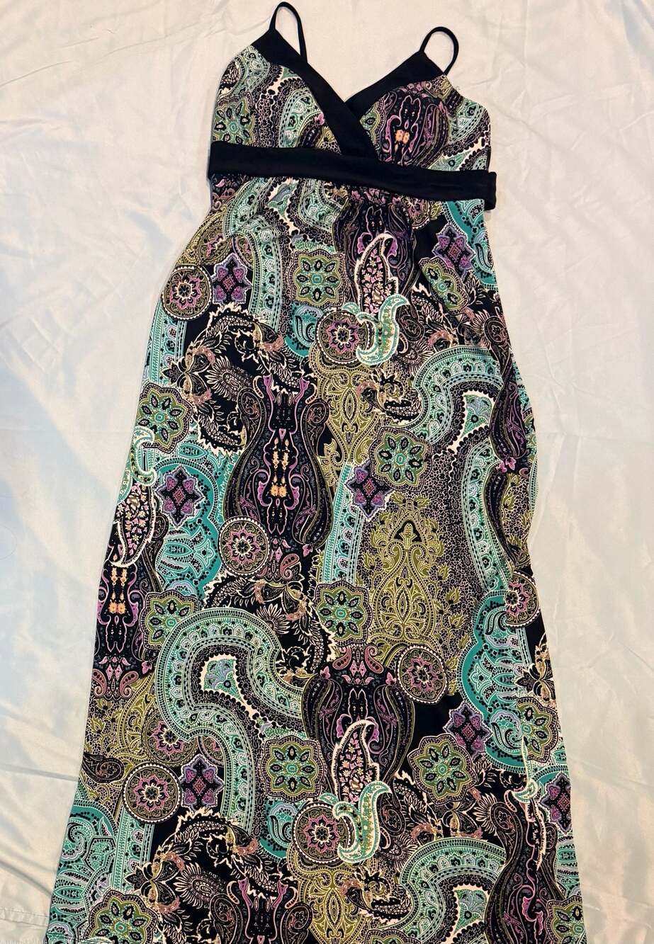 J.B.S. LTD. Paisley Print Empire Waist Maxi Dress Whimsical Dressy Casual Size 8